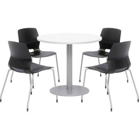 KFI KFI 36" Round Table & Chair Set, Designer White Table With Black Chairs OLTFL36RD-B1922-SL-D354-4-OL2700-P10